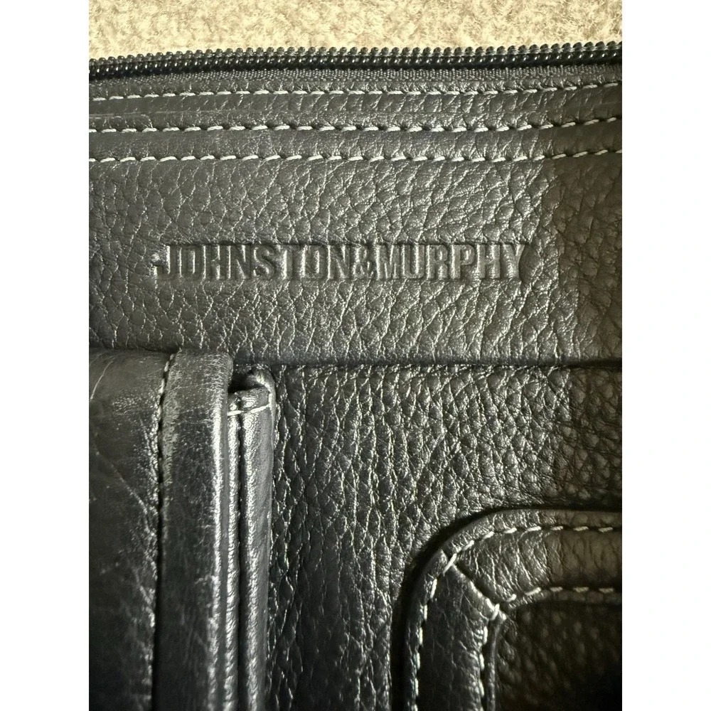 Johnston & Murphy Black Leather Flapped Briefcase Messenger Bag